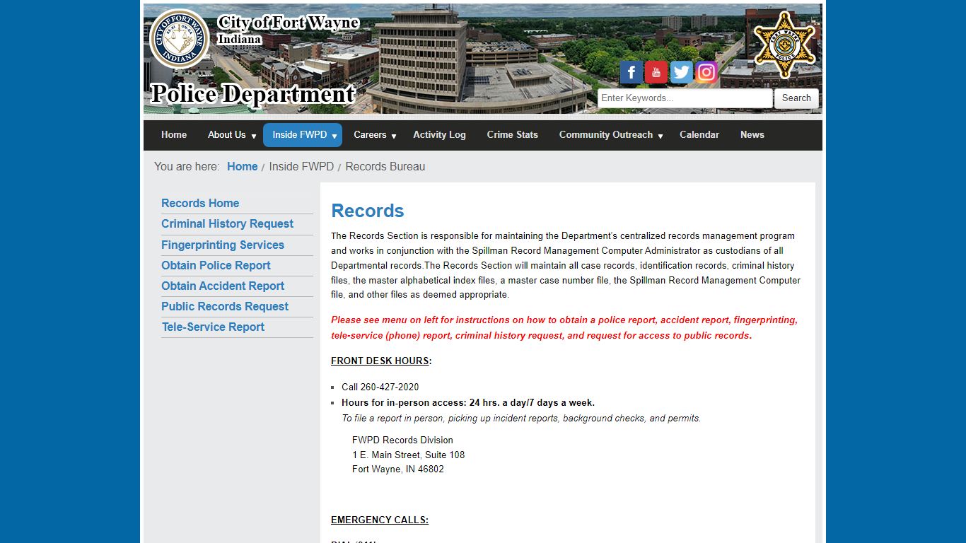 Records Bureau - Fort Wayne Police Department