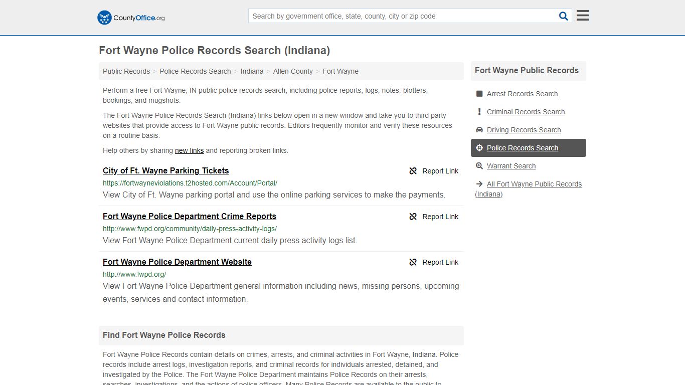 Police Records Search - Fort Wayne, IN (Accidents & Arrest Records)